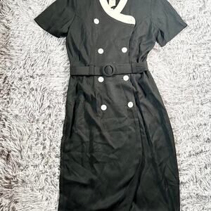 Vintage 80s Black and White Secretary Sudio Nostalgic Pretty Woman Midi Dress